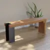 Natural Wood Entryway Bench Modern Bench with Steady Metal Legs (1200mm)