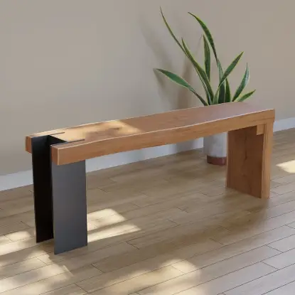 Picture of Natural Wood Entryway Bench Modern Bench with Steady Metal Legs (1200mm)