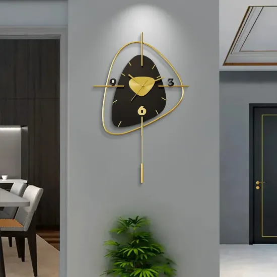640mm Black Creative Scandinavian Wall Clock Metal Pendulum Home Clock for Living Room