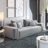 2200mm Modern Grey Cotton & Linen Upholstered 3-Seater Sofa for Living Room