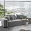 2200mm Modern Grey Cotton & Linen Upholstered 3-Seater Sofa for Living Room