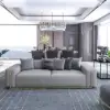 2200mm Modern Grey Cotton & Linen Upholstered 3-Seater Sofa for Living Room