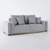 2200mm Modern Grey Cotton & Linen Upholstered 3-Seater Sofa for Living Room