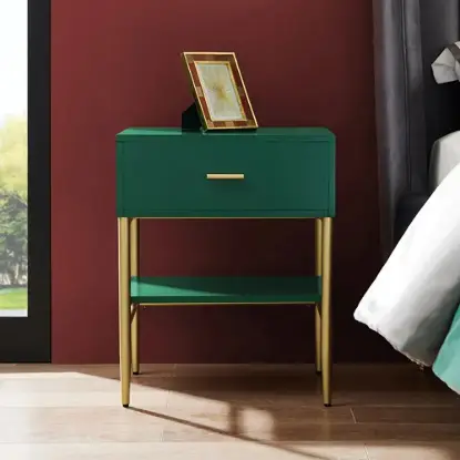 Picture of Nordic Green Bedside Table with Drawer & Shelf