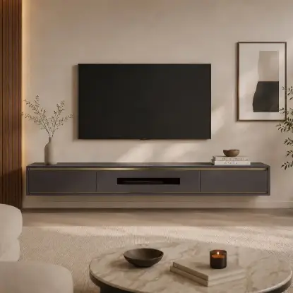 Picture of Postmodern Minimalist 1803 mm Floating TV Stand with 2 Drawers and Storage – Gray Media Console