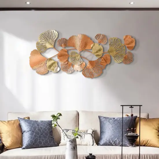 Picture of 53.9" Farmhouse Gold Ginkgo Leaves Wall Decor For Living Room Bedroom Metal Wall Art