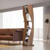 5-Tier Geometric Bookshelf Curved Shape Industrial Bookcase in Walnut & Black Rotating