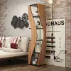 5-Tier Geometric Bookshelf Curved Shape Industrial Bookcase in Walnut & Black Rotating