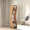 5-Tier Geometric Bookshelf Curved Shape Industrial Bookcase in Walnut & Black Rotating