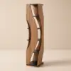 5-Tier Geometric Bookshelf Curved Shape Industrial Bookcase in Walnut & Black Rotating