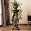 825mm Rustic Resin Peacock Plant Stand Indoor Multi-Colored Freestanding Planter