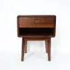 Mid-Century Modern Walnut Pine Wood Nightstand