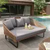 1600mm Rattan Outdoor Daybed with Grey Cushion Pillow Aluminum Frame