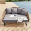 1600mm Rattan Outdoor Daybed with Grey Cushion Pillow Aluminum Frame