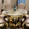 1200mm Modern Round Faux Marble Top Dining Table with Stainless Steel Base in Beige