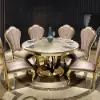 1200mm Modern Round Faux Marble Top Dining Table with Stainless Steel Base in Beige
