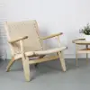 Picture of Japandi Solid Wood Outdoor Patio Lounge Chair Armchair Kraft Paper Rope Woven Seat