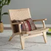 Picture of Japandi Solid Wood Outdoor Patio Lounge Chair Armchair Kraft Paper Rope Woven Seat