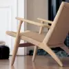 Picture of Japandi Solid Wood Outdoor Patio Lounge Chair Armchair Kraft Paper Rope Woven Seat