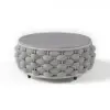 Modern Faux Marble Top Round Outdoor Coffee Table with Textilene Rope Woven Base in Grey