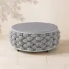 Modern Faux Marble Top Round Outdoor Coffee Table with Textilene Rope Woven Base in Grey