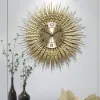 Large 3D Sunburst Metal Oversized Wall Clock Wheat Home Decor