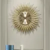 Large 3D Sunburst Metal Oversized Wall Clock Wheat Home Decor