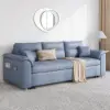 188 cm Full 2-Seater Faux Leather Pull-out Sleeper Sofa with Storage and Side Pockets