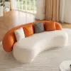 Suncurve 210 cm Performance Leather Curved Upholstered Sofa with Pillows – Orangewhite