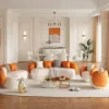 Suncurve 210 cm Performance Leather Curved Upholstered Sofa with Pillows – Orangewhite