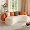 Suncurve 210 cm Performance Leather Curved Upholstered Sofa with Pillows – Orangewhite