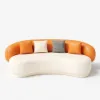 Suncurve 210 cm Performance Leather Curved Upholstered Sofa with Pillows – Orangewhite