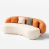 Suncurve 210 cm Performance Leather Curved Upholstered Sofa with Pillows – Orangewhite