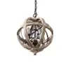Retro Rustic Weathered Wooden Globe Metal Orb Crystal 3-Light Chandelier Small