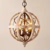 Retro Rustic Weathered Wooden Globe Metal Orb Crystal 3-Light Chandelier Small