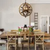 Retro Rustic Weathered Wooden Globe Metal Orb Crystal 5-Light Chandelier Medium