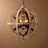 Retro Rustic Weathered Wooden Globe Metal Orb Crystal 5-Light Chandelier Medium