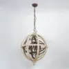 Retro Rustic Weathered Wooden Globe Metal Orb Crystal 5-Light Chandelier Medium