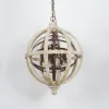 Retro Rustic Weathered Wooden Globe Metal Orb Crystal 5-Light Chandelier Medium