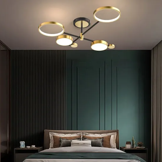 Nordic Style Semi Flush Mount Lighting Gold/Black Ceiling Light Fixture LED Ring