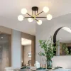Modern White Glass 6-Light Semi-Flush Mount Chandelier