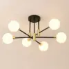 Modern White Glass 6-Light Semi-Flush Mount Chandelier