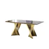 70.9" Espresso Modern Dining Table with Marble Top & Stainless Steel Pedestal Rectangle