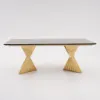 70.9" Espresso Modern Dining Table with Marble Top & Stainless Steel Pedestal Rectangle