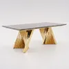 70.9" Espresso Modern Dining Table with Marble Top & Stainless Steel Pedestal Rectangle
