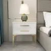Modern Glossy White Bedside Table with 2 Storage Drawers & Sturdy Tall Elevated Legs