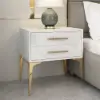 Modern Glossy White Bedside Table with 2 Storage Drawers & Sturdy Tall Elevated Legs