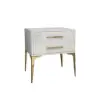 Modern Glossy White Bedside Table with 2 Storage Drawers & Sturdy Tall Elevated Legs