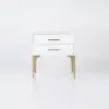 Modern Glossy White Bedside Table with 2 Storage Drawers & Sturdy Tall Elevated Legs