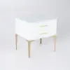 Modern Glossy White Bedside Table with 2 Storage Drawers & Sturdy Tall Elevated Legs